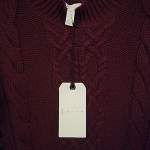 Leith Women's Cable Knit Fringe Sweater Maroon